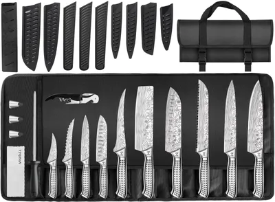 17-tlg. Küchenmesser-Set, japan. Edelstahl, mit Tasche