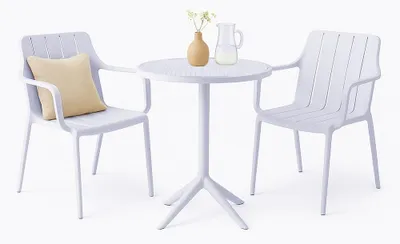 Immagine prodotto di Set da giardino VORTIVO - 2 sedie da giardino bianche e 1 tavolo bianco per balcone, terrazza e sala da pranzo
