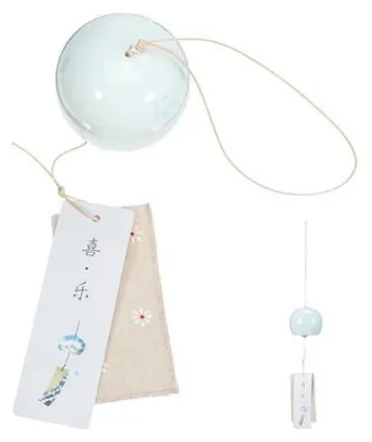 Productafbeelding van Japans windgong, keramiek, kersenbloemmotief, lichtblauw, 43 cm