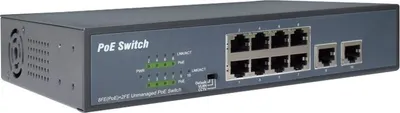 Produktbild von DIGITUS 8-Port Fast Ethernet PoE Netzwerkswitch, Desktop, unmanaged, 2 Uplink Ports RJ45,120 W, af/at