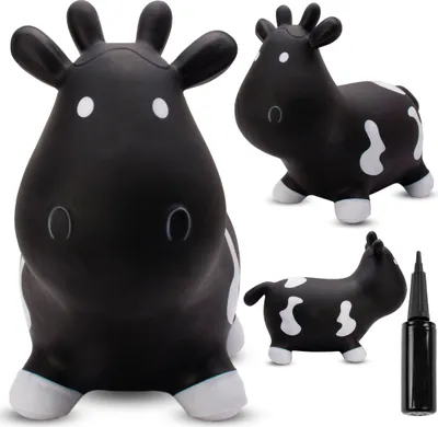 Produktbild von SUN BABY hüpftiere ab 1 Jahr mit Pumpe aufblasbares Hüpfspielzeug aus hochwertigem und strapazierfähigem Gummi schwarz Kuh mit Flecken