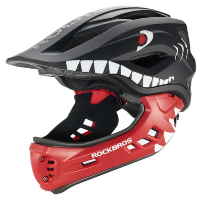 Produktbild von Kinderfahrradhelm mit abnehmbarem Kinnteil, Größe M (54–58 cm) – Schwarzer Hai