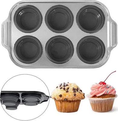 Produktbild von Ibenzoa® Silikon-Muffinbackform mit robustem Kohlenstoffstahl‑Rahmen – 6 Mulden, BPA‑frei, antihaftbeschichtet für gleichmäßiges Backen
