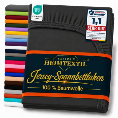 Produktbild von EXKLUSIV HEIMTEXTIL Marke Jersey Spannbettlaken 180 x 200 cm Schwarz 100% Baumwolle Bed-Sheet Bettlaken Spannbetttuch Topper Leinentuch