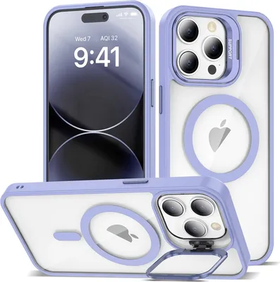 Immagine prodotto di Custodia magnetica per iPhone 12 Pro Max, compatibile con MagSafe, retro trasparente, paraurti in TPU, custodia con supporto per fotocamera Viola