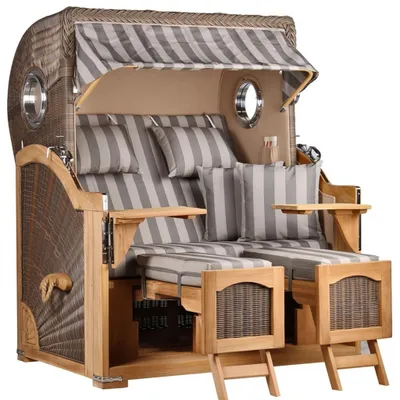 Produktbild von Strandkorb Düne Grande Bullauge Teak PE Grey Dessin 537