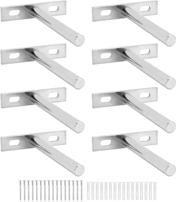 Zdjęcie produktu dla Niewidoczne uchwyty do półek, 100 mm, 8 sztuk, z wkrętami i kołkami, do montażu na ścianie
