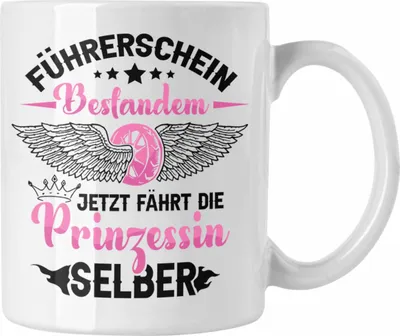 Produktbild von Trendation - Führerschein Bestanden Tasse Geschenk Frauen Mädchen Prinzessin Geschenk zum Bestandenden Führerschein (Weiß)