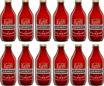 Produktbild von 12x Agromonte Salsa Pronta di Pomodorino Ciliegino Fertige Kirschtomatensauce Tomatensauce Tomaten Sauce Tomatenpüree Glasflasche von 330g