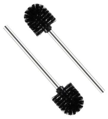 Image de Brosse WC - Avec manche en acier inoxydable et têtes de brosse amovibles - Pour le nettoyage des toilettes - Lot de 2, couleur noire, diamètre 7,5 cm