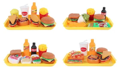 Image de Coffret de jeu « Menu mini fast-food » pour jeux de rôle, comprenant un hamburger, des frites et un beignet
