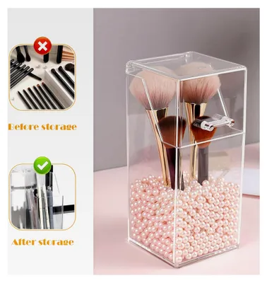 Produktbild von Transparenter Acryl-Make-up-Pinselhalter mit Deckel, Kosmetikpinsel-Organizer, wasserdicht für Schminktische
