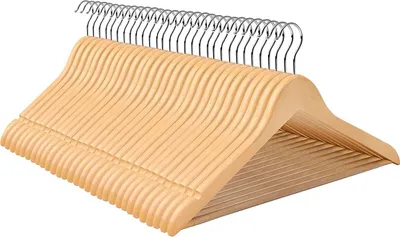 Produktbild von Hoppa! | Massivholz-Kleiderbügel | 360 drehbarer Haken, rutschfeste Hosenbeine, Einkerbungen | 30er-Set | natürliche Farbe
