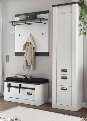 Produktbild von Garderoben Set 4-teilig "Stove" weiß Pinie anthrazit Flurgarderobe 164 x 201 cm