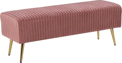 Image de BELIANI Banc en velours rose capitonné pieds en métal doré 118 cm meubles de couloir style glamour