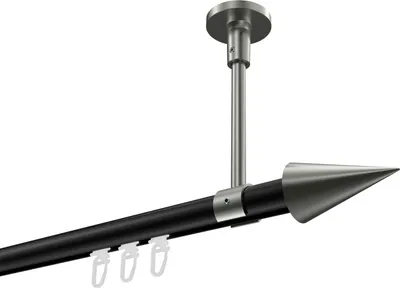 Produktbild von Interdeco Innenlaufstange / Gardinenstange mit Innenlauf Schwarz / Edelstahl-Optik, Typ Sonette Savio (Kegel) Deckenmontage, 20 mm Ø 1-läufig, 520 cm
