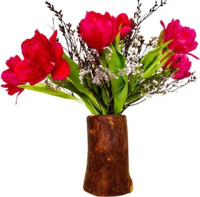 Produktbild von Vase VALENTINA aus Olivenholz, Blumenvase, Tischvase, rustikaler Charakter, Alpin Chic, Chalet Chic, Geschenk