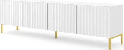 Produktbild von TV Schrank WAVE 4D 200 cm WEIß MATT Lowboard 4 Türen mit gefräster fronten MDF Unterschrank Fernsehschrank BEINE GOLDEN