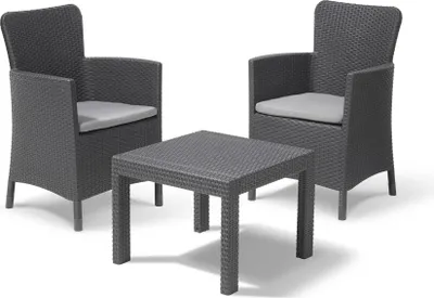 Immagine prodotto di Set Tavolino e 2 Poltrone da Giardino Effetto Rattan Keter Salvador Balcony Antracite