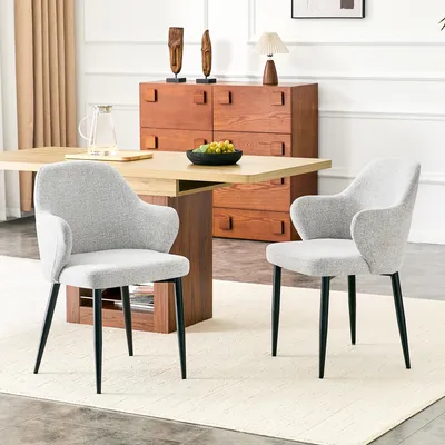 Produktbild von 2er-Set hellgraue Stoffessstühle. Höhe 83 cm, kreuzförmige Metallstützbeine zur Verstärkung, Essstühle mit breiter, umschließender Rückenlehne. Black,Light Gray