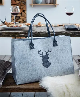 Produktbild von Handtasche aus Filz, grau, stehend, 45x20x30 cm, Damentasche, Shopper, Einkaufstasche