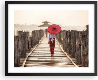 Produktbild von Gerahmtes Poster - Schwarzer Rahmen - Birma Regenschirm Brücke - 50x40 cm - Wand Bild - Wanddeko - Wandbilder - Wandposter - Bilderrahmen - Bilder - Kunstdruck - Wandbild - P2BAA50x40-4261