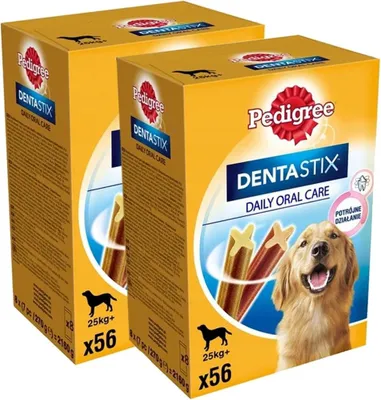 Two boxes of Pedigree DentaStix dog treats.