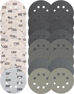 Produktbild von 24 Stück Schleifpapier 125mm Klett, 8 Loch Nasse Trockene Schleifscheiben Körnung 320/600/800/1000/1200/1500/2000/3000 Fein Exzenterschleifer Schleifpapi Set für Auto Metall Holz