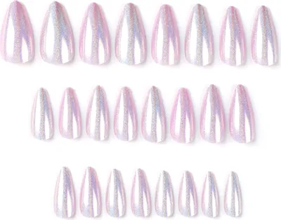 Produktbild von 1 Set Damen-Kunstset zum Aufdrücken von Nägeln, lilafarbenes Gel, künstliche Nägel, kurze tragbare künstliche Nägel, französische künstliche Spitze, DIY-Maniküre-Zubehör