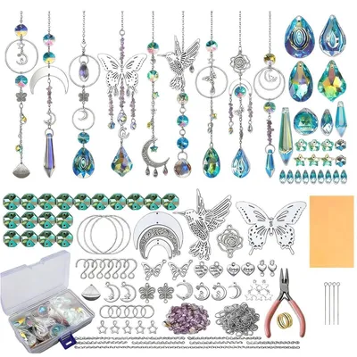 Image de Kit de fabrication de décorations en cristal pour fenêtre, idéal pour les mariages, les décorations de Noël, comprenant 400 pièces avec des perles en cristal et des accessoires