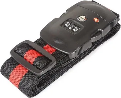 Immagine prodotto di Cinghia per valigia con lucchetto TSA, colore chiaro, accessori da viaggio, standard, cinghia per valigia in nero e rosso
