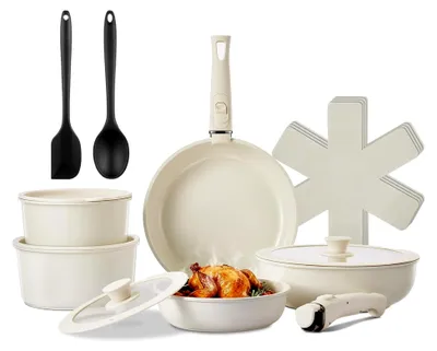 Produktbild von Topfset mit Abnehmbarem Griff, Induktionsgeeignet, 17-teilig, Keramikbeschichtet, Ofenfest, Spülmaschinenfest, /-frei