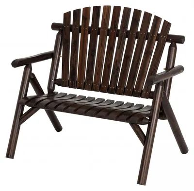Image de Banc de jardin 2 places COSTWAY en bois, banc en bois résistant aux intempéries, banc avec accoudoirs, banc de balcon pouvant supporter jusqu'à 300 kg, banc de terrasse, banc public marron