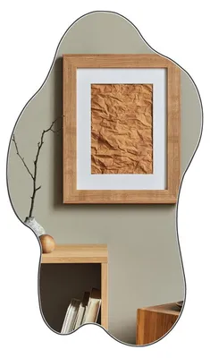 Image de Miroir mural asymétrique sans cadre, 50x85 cm | Miroir décoratif aux formes irrégulières, avec un panneau de support en MDF