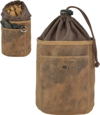 Produktbild von Greenburry Hunde Leckerlibeutel Leckerlitasche Futtertasche Futterbeutel Leder Belohnungstasche für Hund und Pferd Vintage antikbraun mit Befestigungsclip DB4
