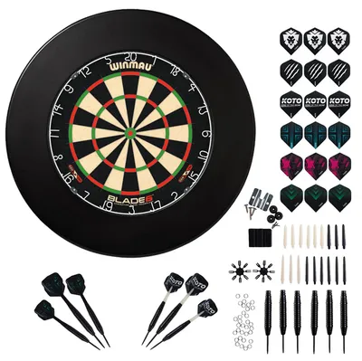Produktbild von Winmau Blade 6 + Surround + KOTO Zubehör Kit Steeltip Black 90 Pieces