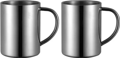 Produktbild von Camping-Kaffeebecher, unzerbrechlicher doppelwandiger Edelstahlbecher mit Henkel, 2er-Set