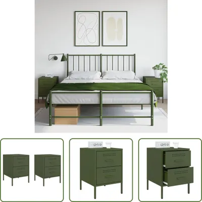 Imagen del producto de Living Store: Mesitas de noche, 2 unidades, color verde oliva, 36x39x50,5 cm, acero