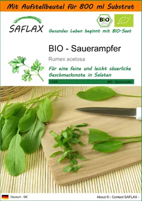 Produktbild von SAFLAX - Garden in the Bag - BIO - Sauerampfer - 400 Samen - Mit Anzuchtsubstrat im praktischen, selbst aufstellenden Beutel - Rumex acetosa