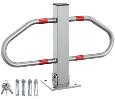 Produktbild von Wiltec Parkplatzbügel umklappbar 48 x 70 cm, mit Vorhängeschloss u. 3 Schlüsseln, Parkpfosten zur Sicherung des Parkplatzes, Sperrbügel aus Stahl