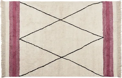 Produktbild von BELIANI Teppich Beige und Rosa Baumwolle Rechteckig 160 x 230 cm Geometrisches Muster Fransen Handgetuftet Boho Kurzhaar Fußbodenheizung Geeignet
