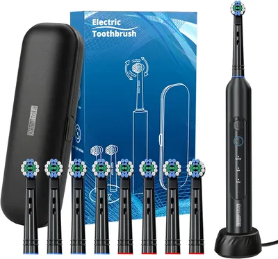 Produktbild von Elektrische Zahnbürste mit 8 Bürstenköpfen, 3 Modi, 8800 VPM Schalltechnologie, USB-Ladung, Timer, Reiseetui, IPX7 wasserdicht