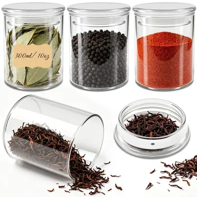 4er-Set Glasvorratsdosen 300 ml, luftdicht, rund, spülmaschinengeeignet