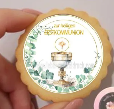 Produktbild von Erstkommunion Kelch mit Efeu klein rund Aufleger 1 Seite A4 Fondantpapier Premium extraweiß - extraglatt keine - einfach selber ausschneiden 3,8 cm 35 Stk.