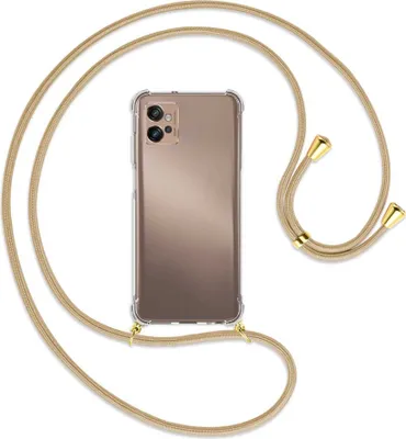 Produktbild von Handykette Backcover-Schutzhülle mit Band (Metall goldfarben) für Motorola Moto G32 (6.5'') - caramel