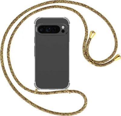 Produktbild von Handykette Backcover-Schutzhülle mit Band (Metall goldfarben) für Google Pixel 9 Pro - braun+beige