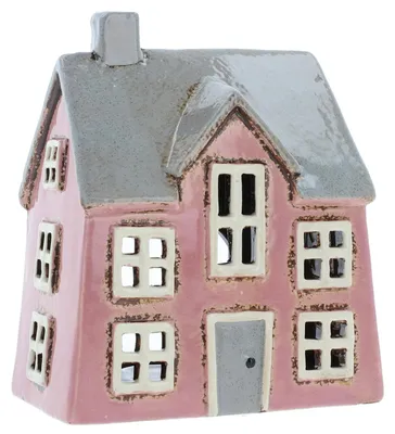 Teelichthalter Haus, Keramik, rosa, 18x13x9 cm