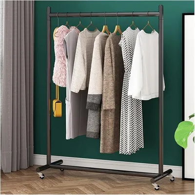 Imagen del producto de Percha móvil con ruedas, barra de metal de 28 mm de grosor, perchera con ruedas, capacidad de hasta 90 kg (, 150 cm)