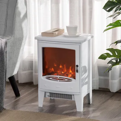 Zdjęcie produktu dla Kominek elektryczny z funkcją ogrzewania, kominek elektryczny z efektem płomienia LED, kominek dekoracyjny 900/1800 W, elektryczny kominek, kolor biały
