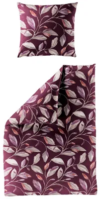 Produktbild von Bierbaum Mako Satin Bettwäsche 135x200cm 2 tlg. Blätter Blatt Bordeaux Lila